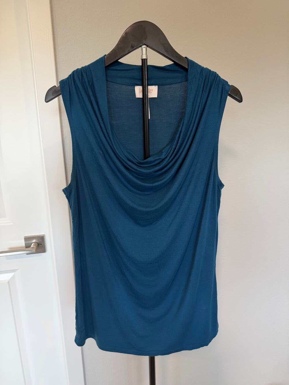 Laundry by Shelli Segal Teal Cowl Neck Sleeveless Top Medium Work Going Out Top